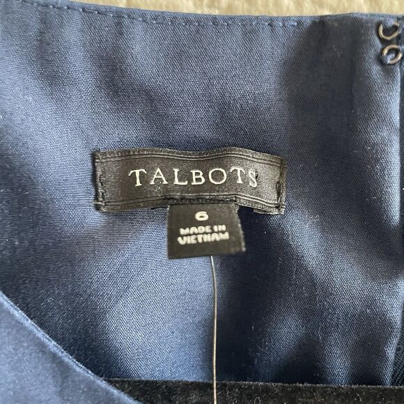 Talbots Shift Dress Womens 6 Blue Paisley Sleeveless Split Neck Cotton NWT - Picture 6 of 11